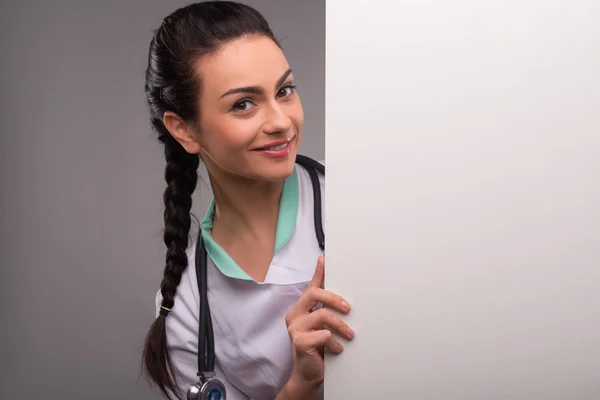 Woman doctor with copy place — Stock Photo, Image