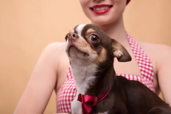 Pretty brunette  girl in retro style — Stock Photo, Image