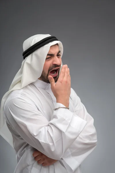 Arab man raising his hands being tired — Stock Photo, Image