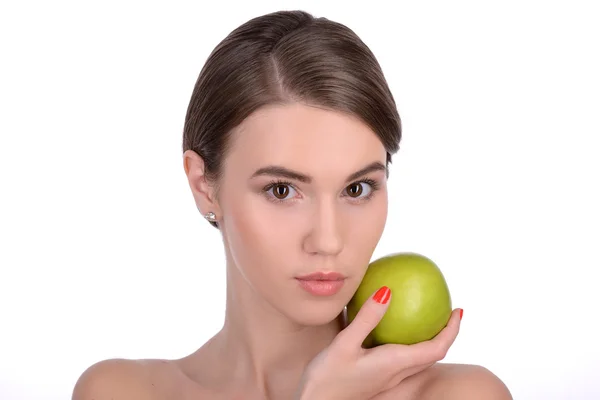 Vrouw met groene appel — Stockfoto