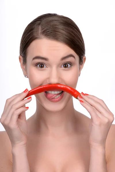 Woman with red pepper — Stock Photo, Image