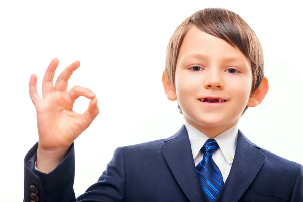 Bambino in giacca e cravatta in posa — Foto Stock