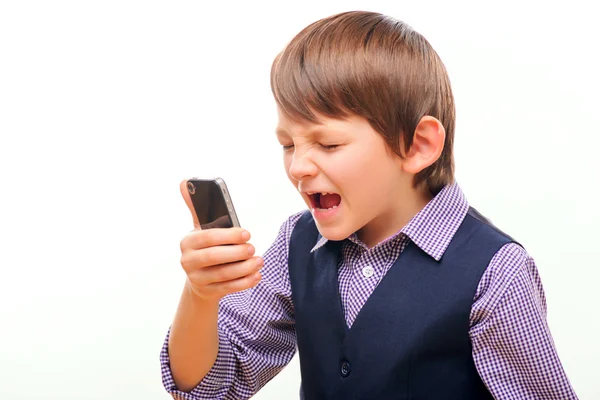 Ragazzo che urla sul cellulare — Foto Stock