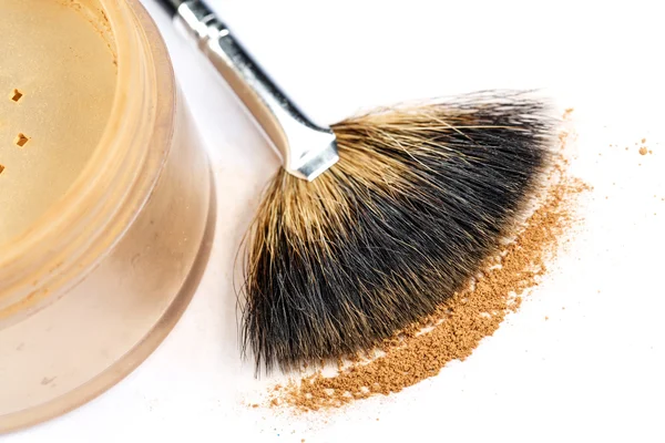 Makeup powder and brushes — Stock Photo, Image