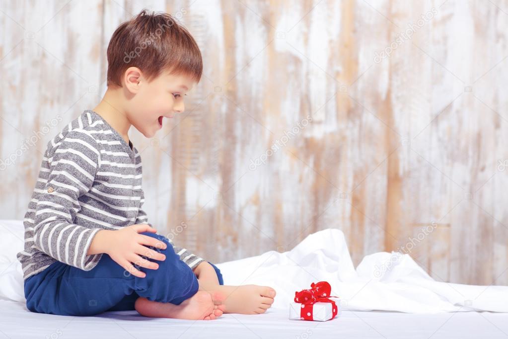 Little boy  finding a birthday gift