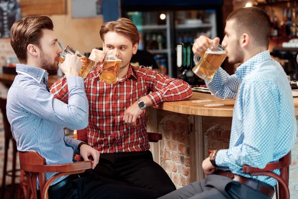 Los amigos toman una cerveza en el pub —  Fotos de Stock
