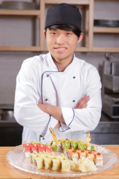 Cook stands with his hands crossed — Stock Photo, Image