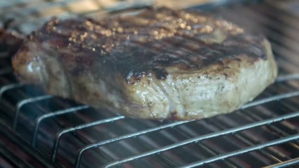 T-Bone steak liggen op grill — Stockvideo