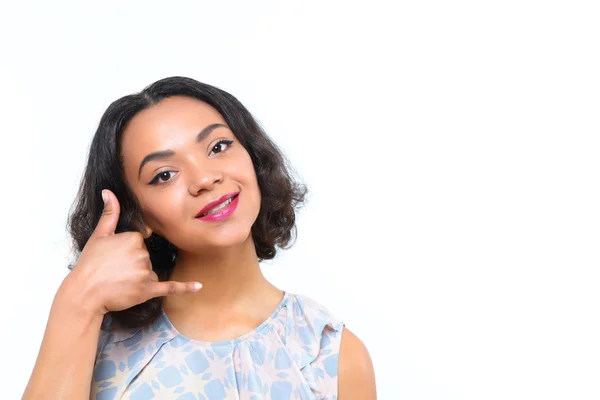 Mulatto girl wanting someone to call her — Stock Photo, Image