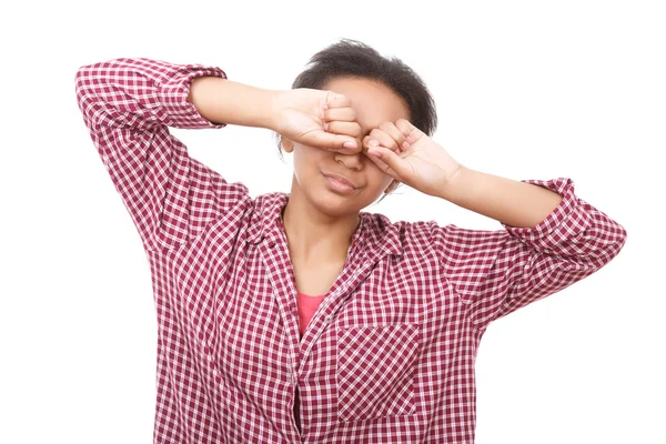 Jovem mulher esfregando os olhos — Fotografia de Stock