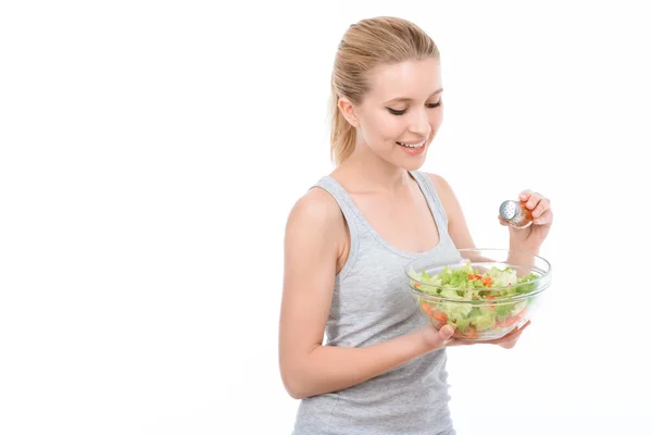 美しい少女と健康的な食事 — ストック写真