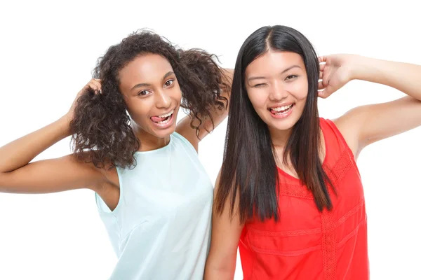 Amigos positivos haciendo caras — Foto de Stock