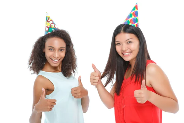 Senhoras positivas fazendo festa de aniversário — Fotografia de Stock