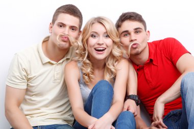 Three friends wiggling on isolated background  clipart