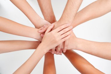 Top view of putting hands on each other