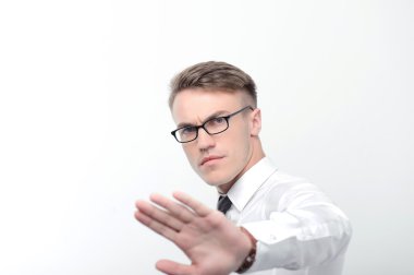 Angry businessman pointing with his hand