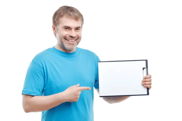 Upbeat man holding folder — Stock Photo, Image