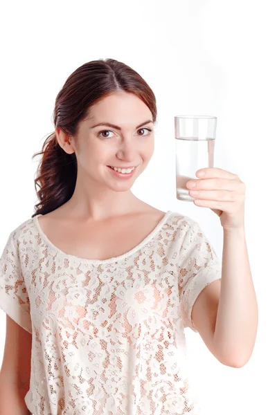 Pleasant girl holding glass  of water — Zdjęcie stockowe