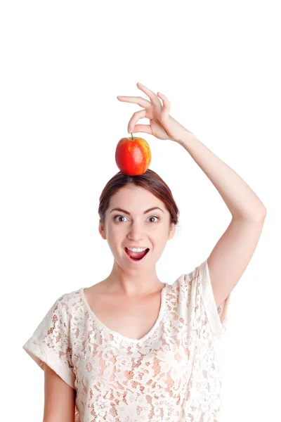 Agradable chica joven sosteniendo manzana — Foto de Stock