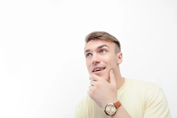 Close up of thoughtful man on isolated background — Stock Photo, Image