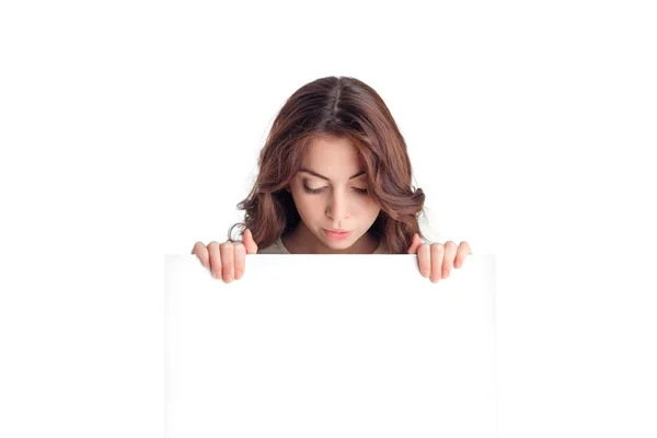 Positive girl holding white board Royalty Free Stock Photos