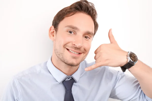 Call center operator imitating talk — Stock Photo, Image