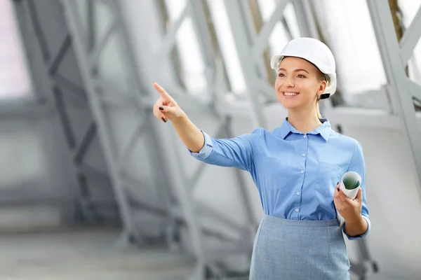 Pleasant woman architect at work — Stock Photo, Image