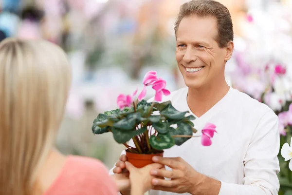 Professional florist selling flowers — Stock Photo, Image