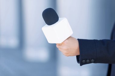 Close up of journalistic portable microphone.