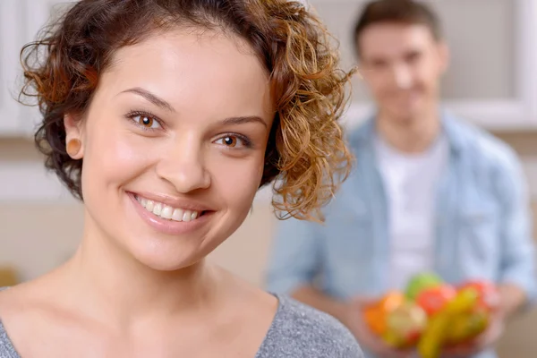 Loving couple cooking together — Stock Photo, Image