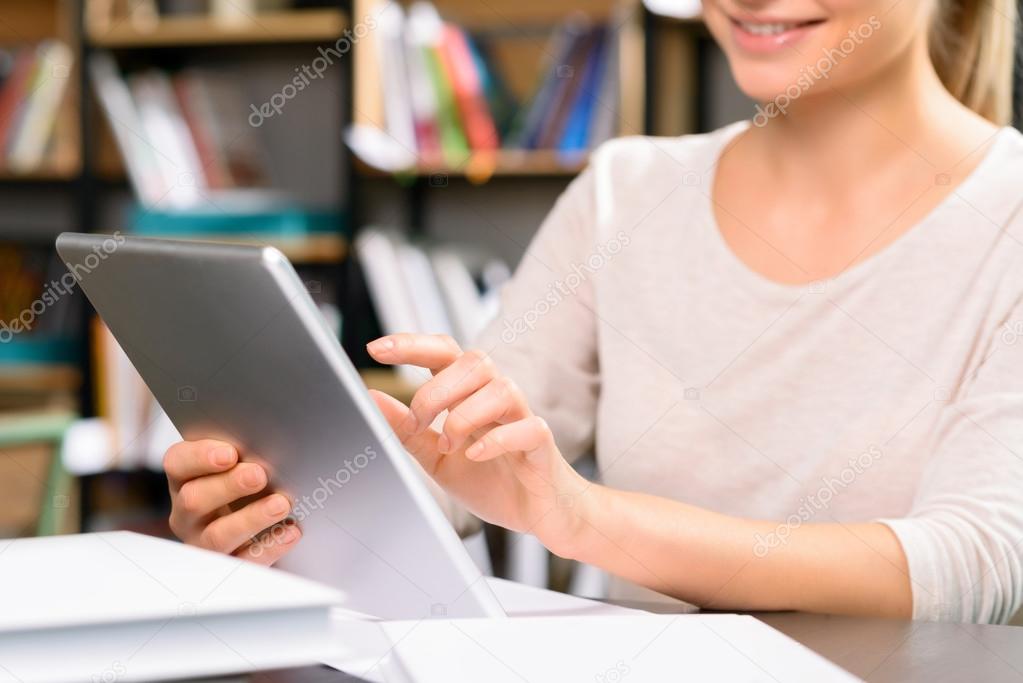 woman  work with portable tablet