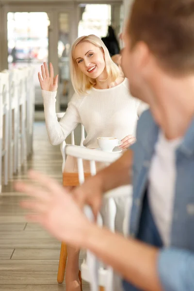 Delighted couple resting in the cafe — Stock Photo, Image
