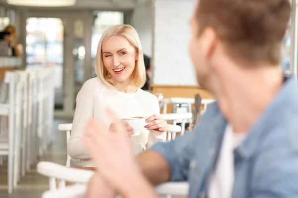 Delighted couple resting in the cafe — Stock Photo, Image