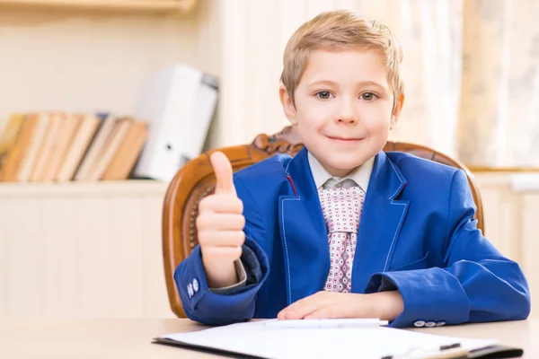 Little businessman showing thumbs up. — Stock Photo, Image