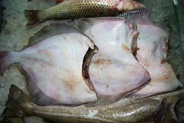 Carcasse Passera Pianuzza Senza Testa Refrigerate Pezzi Ghiaccio Prodotti Del — Foto Stock