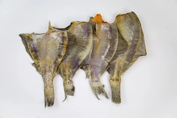 Flounder Latin Pleuronectes Platessa Dried Head Folded Row Isolated White Stock Picture