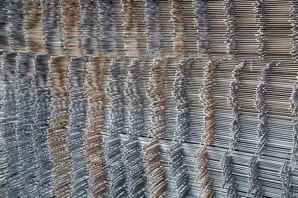 View End Metal Road Grid Stacked Pile Selective Focus Construction — Stock Photo, Image