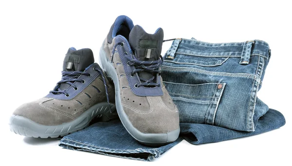 Ochranná pracovní obuv a džíny — Stock fotografie