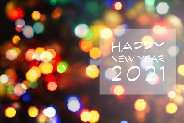 Feliz Año Nuevo 2021 Tarjeta Felicitación Fondo Borroso Las Luces — Foto de Stock