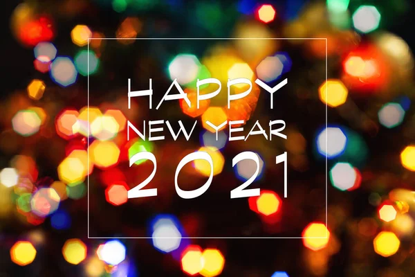 Feliz Año Nuevo 2021 Tarjeta Felicitación Fondo Borroso Las Luces — Foto de Stock