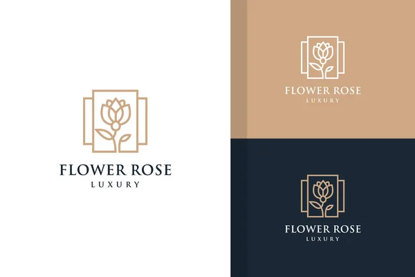 Flor Rosa Luxo Design Logotipo Minimalista — Vetor de Stock
