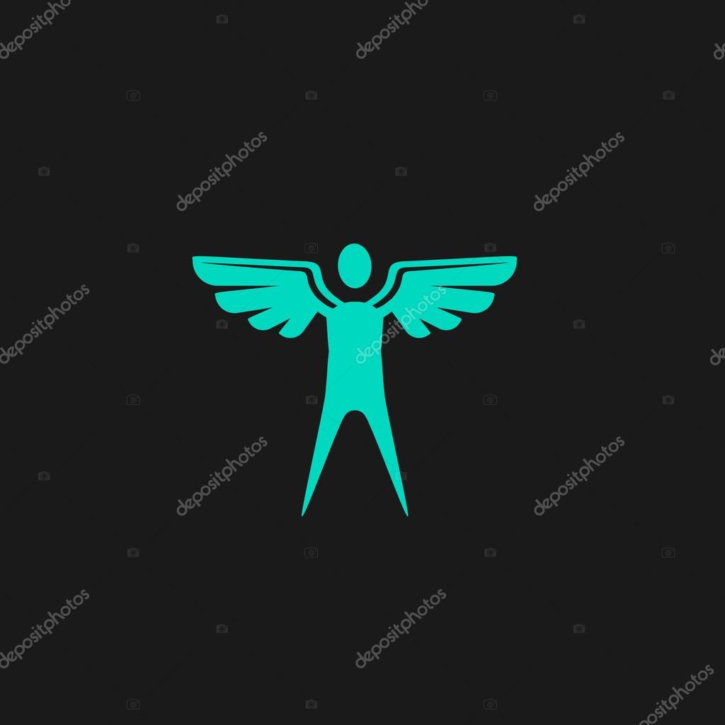 Winged man. Flat simple modern illustration pictogram. Collection concept symbol for infographic project and logo