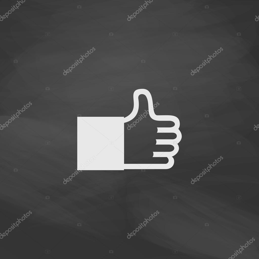 Thumbs up Simple vector button. Imitation draw icon with white chalk on blackboard. Flat Pictogram and School board background. Illustration symbol