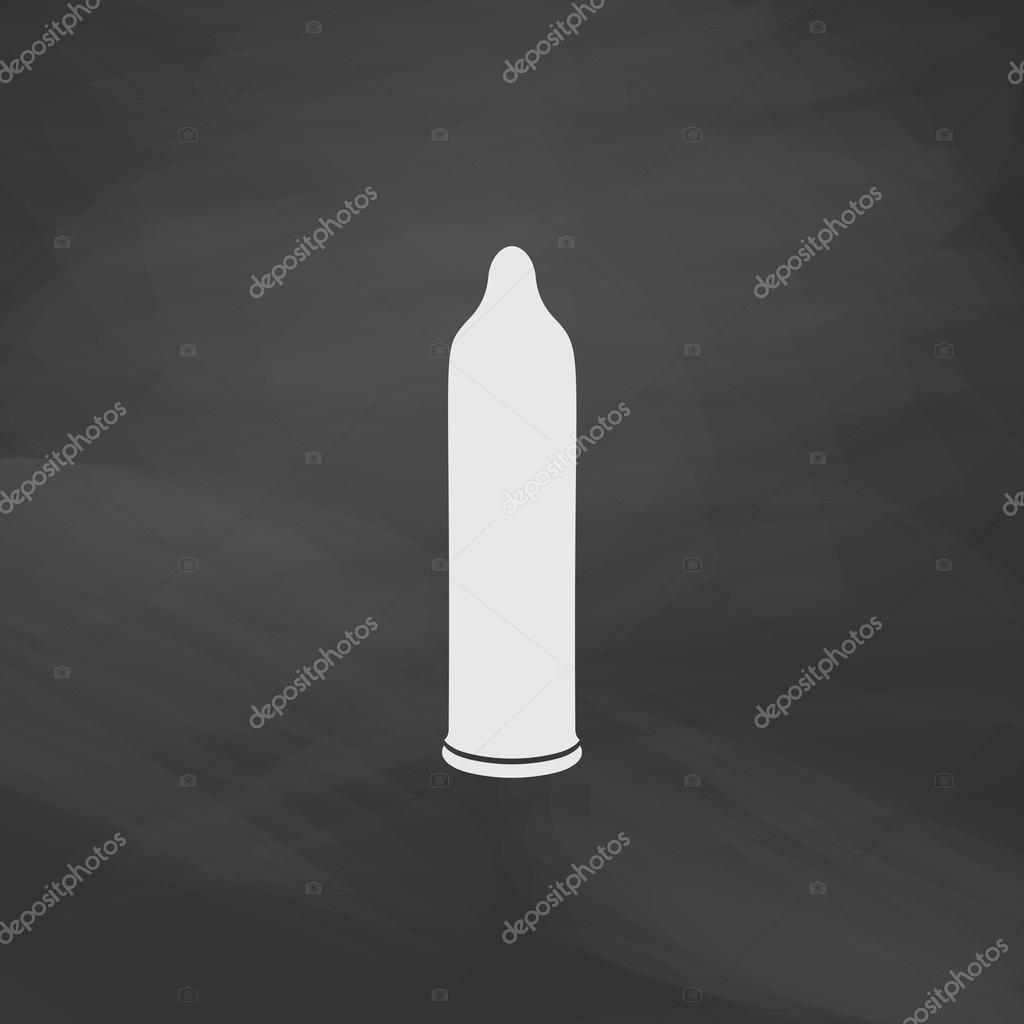 Condom Simple vector button. Imitation draw icon with white chalk on blackboard. Flat Pictogram and School board background. Illustration symbol