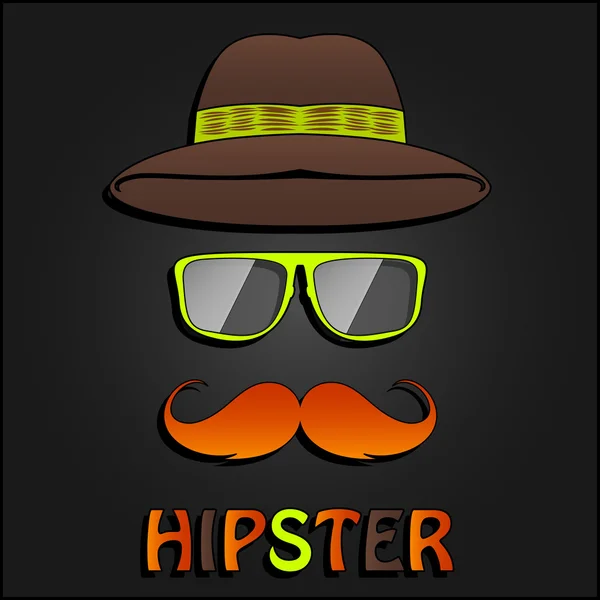 Retro bigote hipster, gafas y póster sombrero — Vector de stock