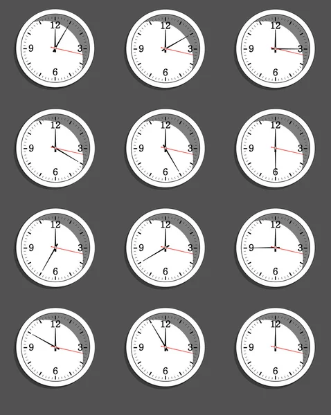 Relojes que muestran la hora diferente. Vector — Archivo Imágenes Vectoriales