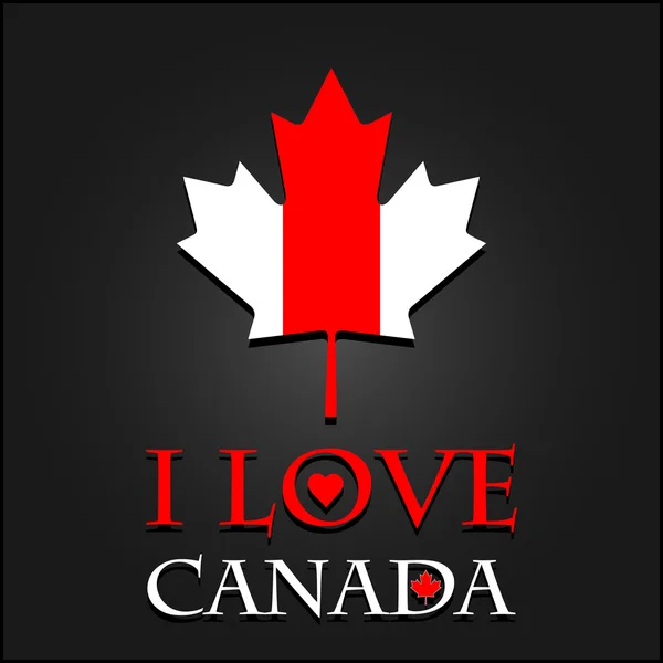 Me encanta Canadá signo y etiquetas en la bandera de hoja de arce — Vector de stock