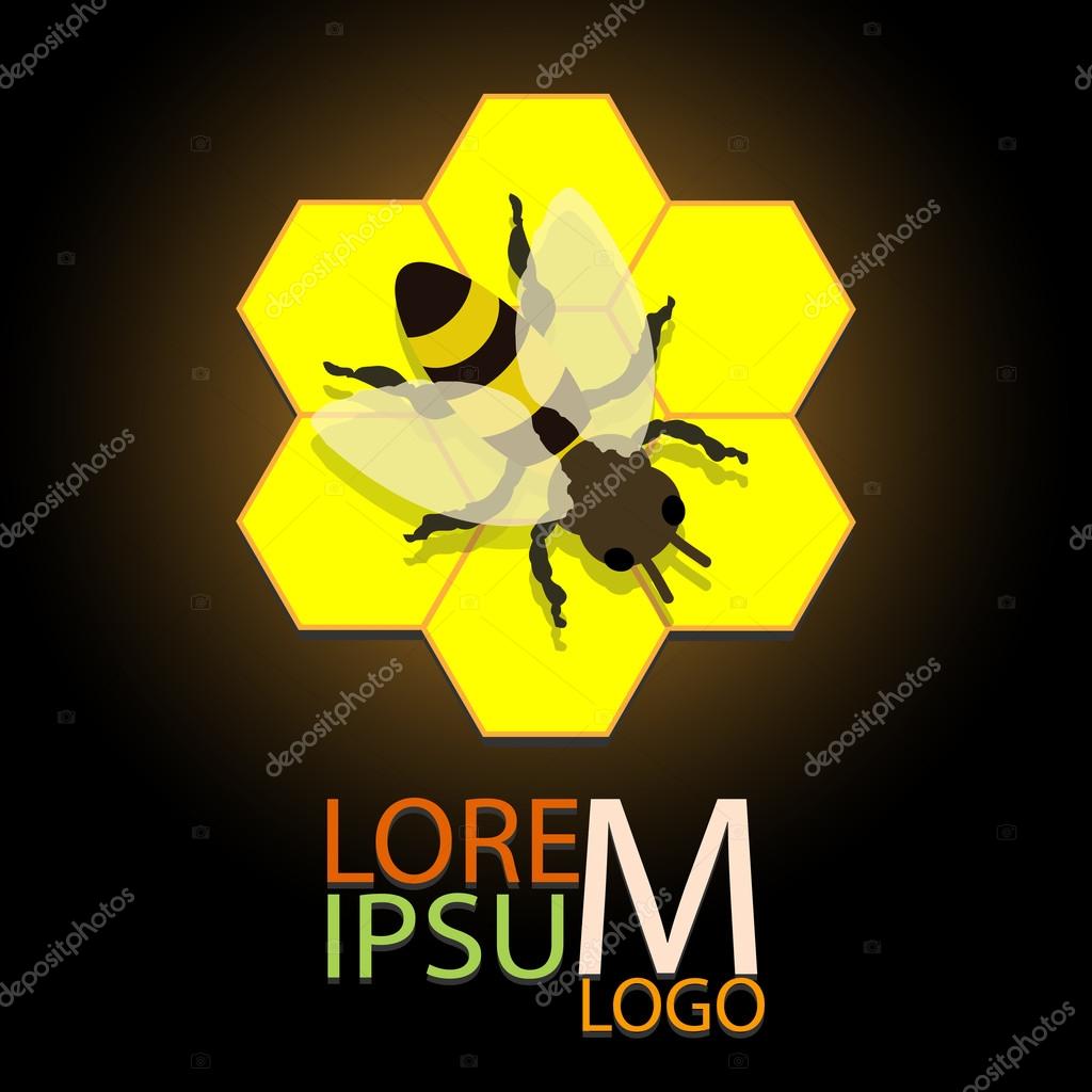 Honeycomb logo with bee vector illustration eps 10.