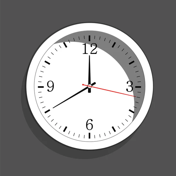 Icono de reloj blanco con sombra. Vector — Archivo Imágenes Vectoriales