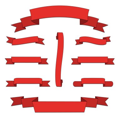 Beyaz izole kırmızı kağıt şerit kümesi